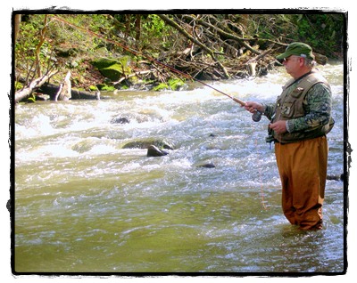 "The Old Ranger" fishes the head of the pool